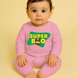 The Peppy Tend 100% Cotton Knit Rakshabandhan Theme Full Sleeves Super Bro Text Printed Romper - Pink-image-59