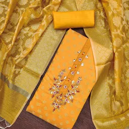 HERE&NOW Geometric Woven Design Beads And Stones Unstitched Dress Material-image-10