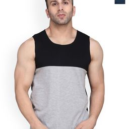 SLOWLORIS Pack Of 2 Colorblocked Sleevesless Bio-Wash Combed Cotton Gym Vests-picture-27