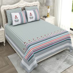 Myntra Elegant Homes Grey 260 TC Superfine Ethnic Motifs Cotton Super King Bedsheets-picture-26