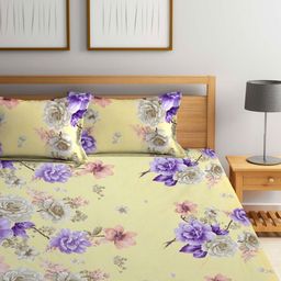 Myntra Elegant Homes Yellow Floral Printed 300 TC King Bedsheet Set 2.5 m x 2.2 m-image-63