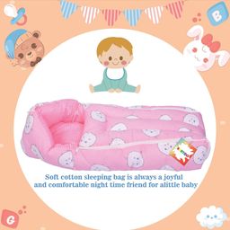 Kwitchy New Born Baby Sleeping Essential Combo of Mattress with Net Sleeping Bag Nappy Changing Mats Set - Pink image 4