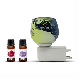 PEEPALCOMM 3Pc Green & White Marble-Printed Electric Aroma Oil Diffuser With Scented Oils-46