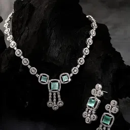 ASMITTA JEWELLERY Rhodium-Plated Cubic Zirconia-Studded Statement Jewellery Set-2