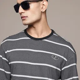 The Roadster Lifestyle Co. Horizontally Striped Drop-Shoulder Sleeves Relaxed Fit T-shirt-picture-11