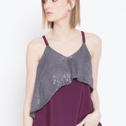 Belle Fille Women Burgundy Embellished Layered A-Line Top-image-11