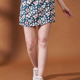 Purple Feather Floral Printed Above Knee Length Skort Skirts-image-6