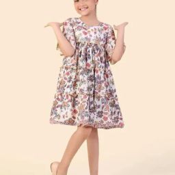 Fabindia Kids White Cotton Printed Dress-image-44