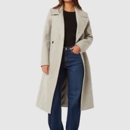 Forever New Grey Solid Full Sleeves Coat with Belt-13