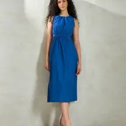VIRGIO Blue Regular Fit Solid Dress-picture-25
