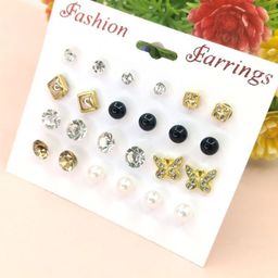 Honbon Set Of 12 Pearls Beaded Circular Shape Studs image 4