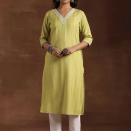 Libas Lime Green Striped Straight Kurta-picture-26