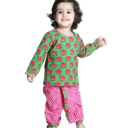 BownBee Kids Green & Pink Printed Top with Dhoti-image-31