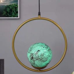 Homesake Exclusive Green & Golden Metal Round Lampshade with Pendant Indoor Hanging Light - Set of 1-image-24