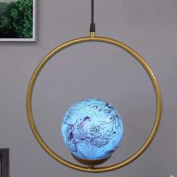 Homesake Exclusive Blue & Golden Metal Round Lampshade with Pendant Indoor Hanging Light - Set of 1-image-56