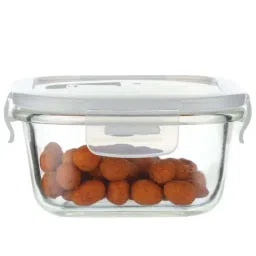 Femora Borosilicate Transparent & White Glass Square Container (1.3 L)-Set of 1-11