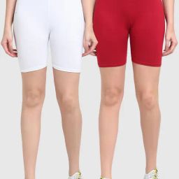 Gracit White & Maroon Cotton Sports Shorts - Pack Of 2-image-93