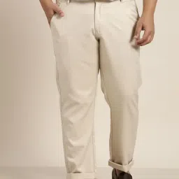 Sojanya Beige Cotton Regular Slim Fit Flat Front Trousers-image-5