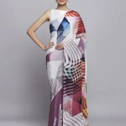 Navyasa by liva Red & White Printed Saree With Unstitched Blouse-image-104