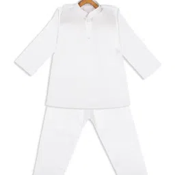VASTRAMAY SISHU White Cotton Straight Fit Kurta Set-image-1