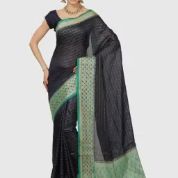 Banarasi Silk Works Navy Cotton Woven Saree With Unstitched Blouse-picture-13