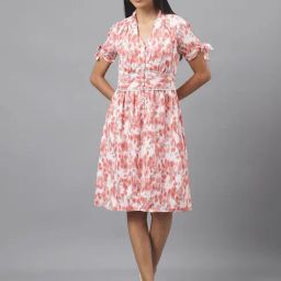 Latin Quarters Rust & White Floral Print A Line Dress-image-11