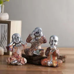 Tayhaa Multicolor Polyresin Buddha Monk Showpiece - Set of 3-4
