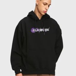 Bewakoof Black Graphic Print Oversized Hooded Sweatshirt-image-56