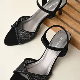 Rocia by Regal Women's Black Ankle Strap Stilettos-image-17
