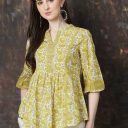 Melange By Lifestyle Yellow Cotton Regular Fit Printed Tunic-picture-31