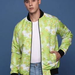 Showoff Green Nylon Slim Fit Abstract Jacket-18