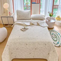 JC HOME Beige Conversational Printed 240 TC Cotton Double Bed Superking Bed Cover Set-image-97