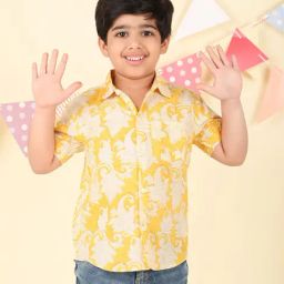 Fabindia Boys Yellow Cotton Hand Block Printed Shirt-image-26