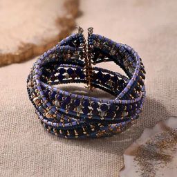 Accessorize London Women's Blue Beaded Woven Cuff Bracelet-image-83