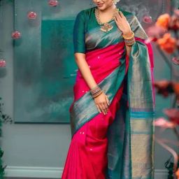 Satrani Magenta Silk Blend Woven Saree With Unstitched Blouse-picture-21