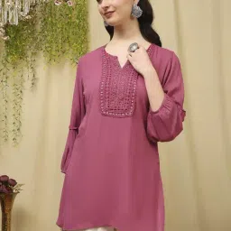 Nayam by Lakshita Pink Viscose Embroidered Short Kurti-picture-49