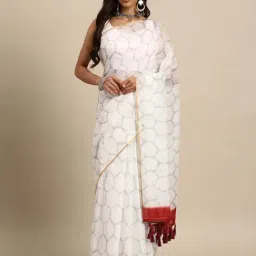 Silk Land White Printed Saree With Unstitched Blouse-picture-34