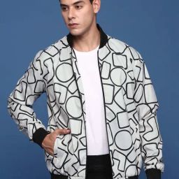 Showoff Grey Nylon Slim Fit Geometric Jacket-picture-12