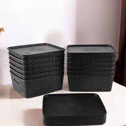 Kuber Industries Black 12 Pieces Checked Reusable Tote Basket Organisers-38