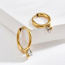 AQUASTREET Stainless Steel 18K Gold-Plated Zircon Circular Anti Tarnish Hoop Earrings-19