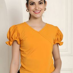 Mast & Harbour Women Solid V-Neck Cotton Top-image-55