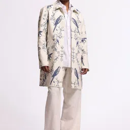 Balance by Rohit Bal Ivory Bird-Printed Spread Collar Cotton Tailored Jacket-picture-33