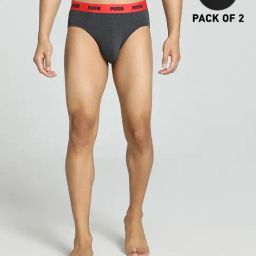 Puma Black & Dark Grey Heather Cotton Regular Fit Briefs - Pack Of 2-picture-45