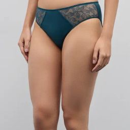 Wunderlove by Westside Emerald Green Leaf Design Lace Brief-image-3