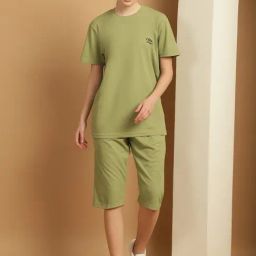 Vimal Jonney Olive Green T-Shirt & Capris Set-picture-16
