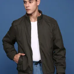 showoffff Showoff Olive Nylon Slim Fit Solid Jacket-picture-19