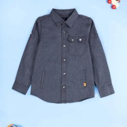 Kiddopanti Boys Grey Denim Regular Fit Denim Shirt-image-48