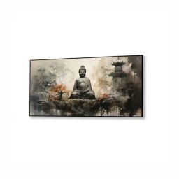 Nestroots Grey Canvas Buddha In Tranquillity On Rock Wall Painting - Single Frame image 2