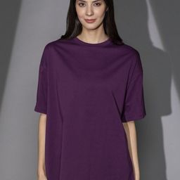 TITTLI Women Solid Round Neck Cotton Oversized T-shirt-image-3