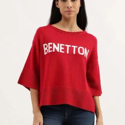 United Colors of Benetton Red Cotton Logo Work Top-image-41